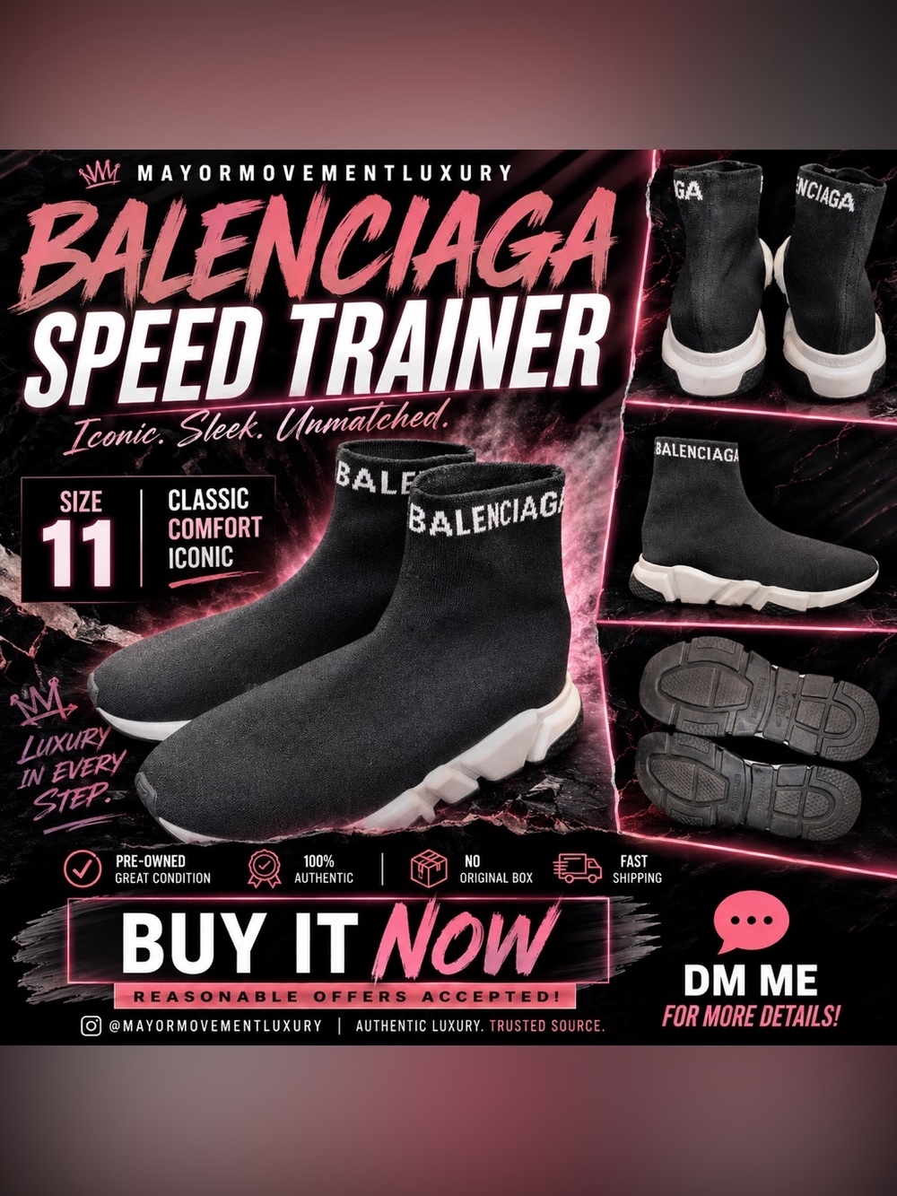 Balenciaga Speed Trainer Black White Sock Sneakers Men’s Size 11